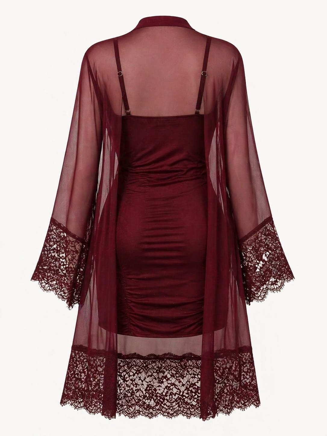 Luxury Lace Satin Nighty – 2-Piece Elegant Sleepwear (Wine Red)