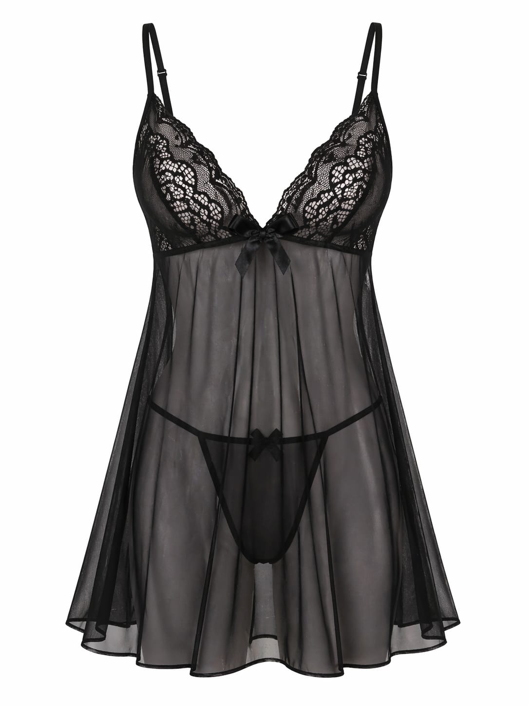 Elegant Black Lace Nightwear Set For Women