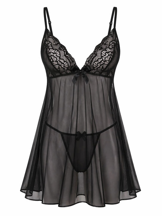 Elegant Black Lace Nightwear Set For Women