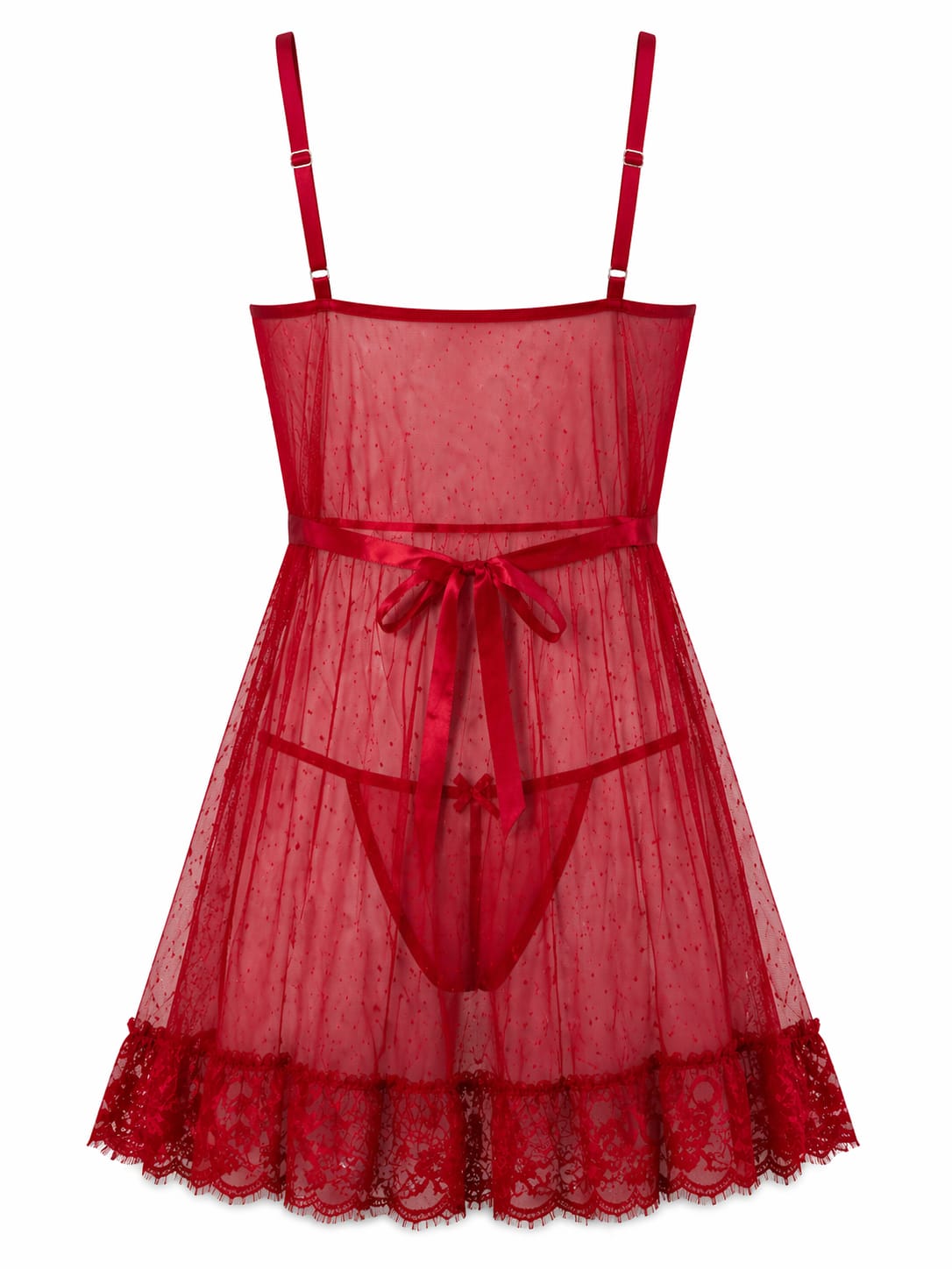Sheer Lace Babydoll Nighty Set – 2-Piece Transparent Mesh Sleepwear (Bold Red)